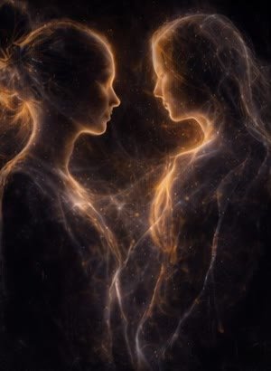 Due figure di luce una di fronte all'altra